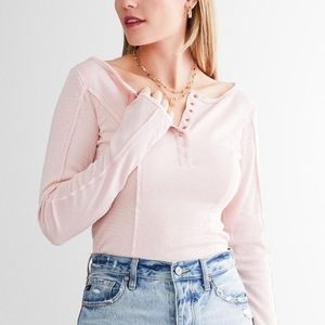 Free People Sloane Henley Bodysuit Small Pink Nectar